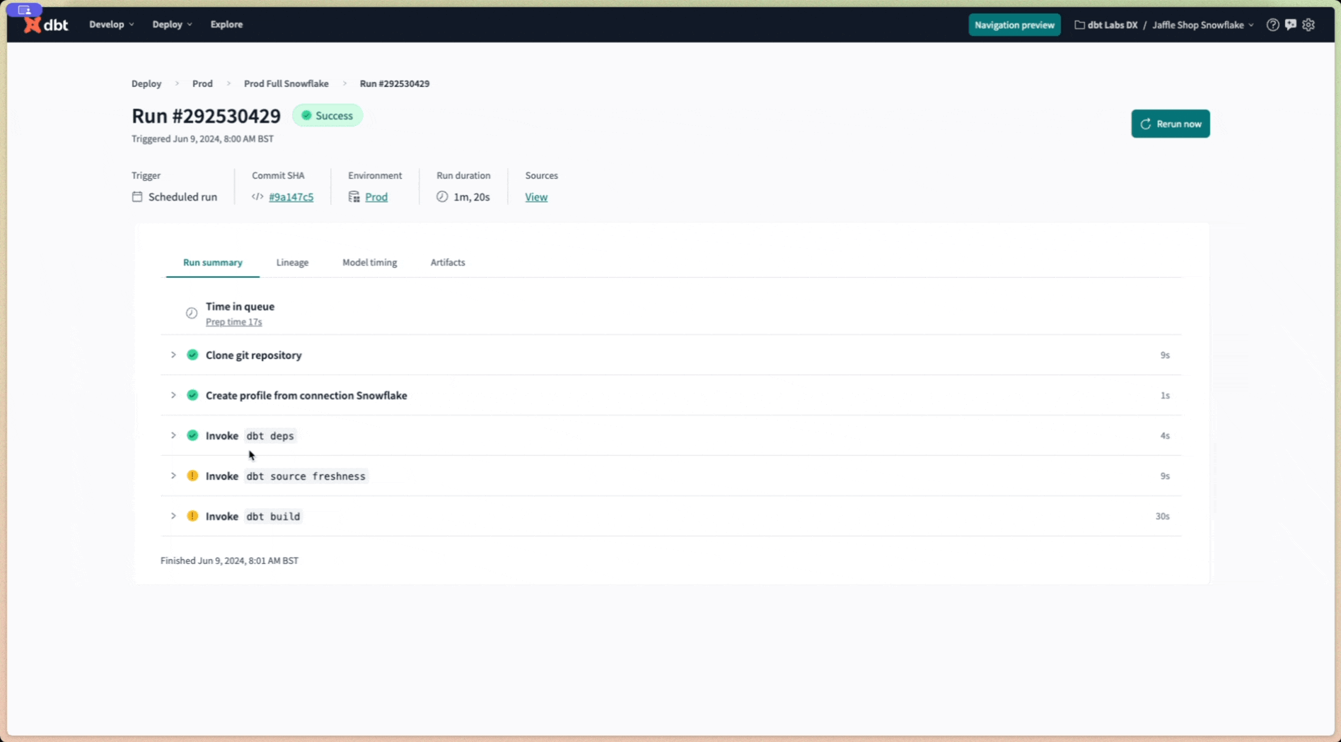 Example of accessing dbt Catalog from the Lineage tab